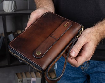 Personalized Leather Clutch, Full Grain Leather Clutch, handmade men’s wallet, clutch wallet, men’s purse, brown men’s leather wallet