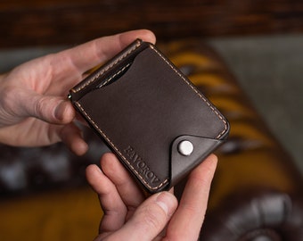 Brown Leather Money Clip, Small leather wallet, Full grain Leather Money Clip, Gift for Men, Minimalist Wallet with Credit Card Holder