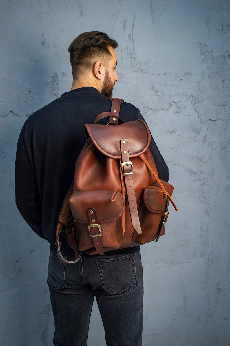 Personalized Backpack Handmade Full Grain Leather Backpack Travel Backpack Men Backpack Rucksack Best Father's Day Gift Vintage Backpack image 3