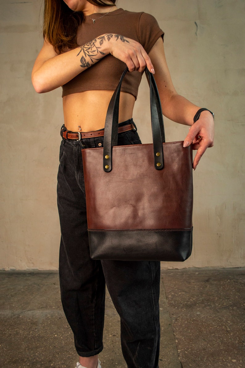Leather tote bag, Crossbody bag, Personalized leather tote bags for women, Top grain leather handbag tote personalized or not image 5