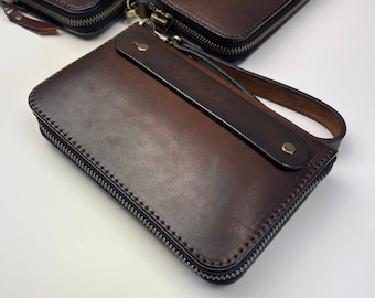 Personalised zip around wallet, Leather Clutch, handmade men’s wallet, clutch wallet, full grain leather purse, brown men’s leather wallet