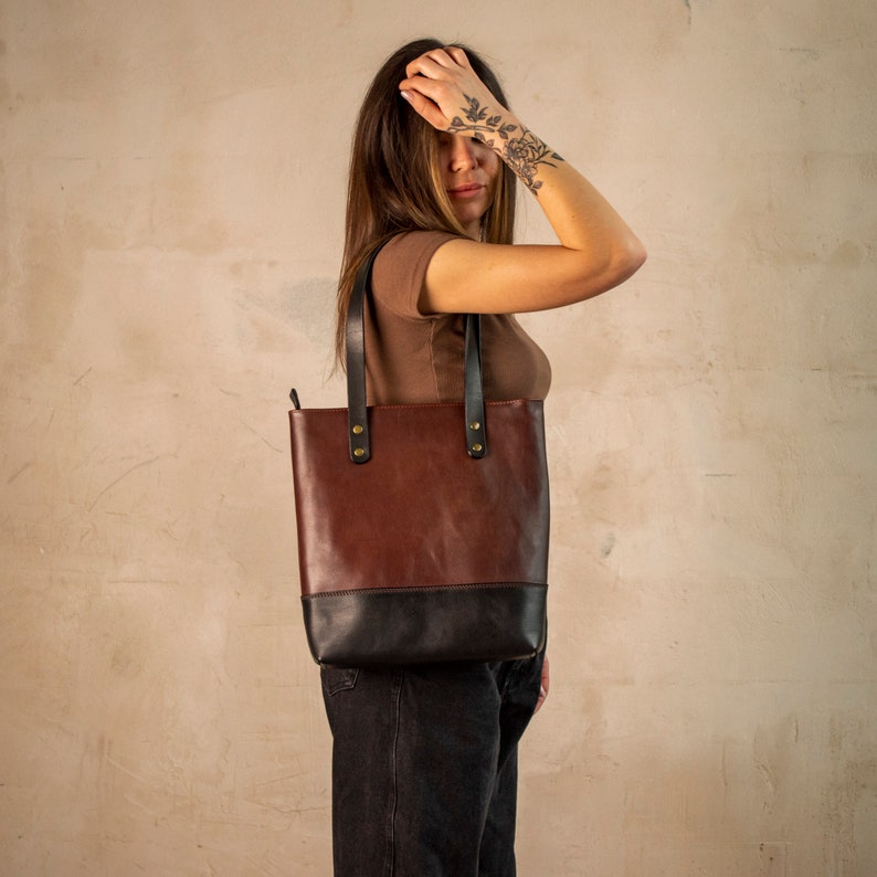 Leather tote bag, Crossbody bag, Personalized leather tote bags for women, Top grain leather handbag tote personalized or not image 1