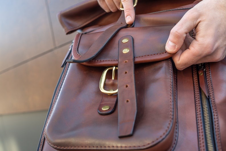 Leather rolltop backpack, Personalized Leather Backpack for Men, Leather Backpack Gifts, Leather Travel Bag, Custom Leather Bag Gifts image 8