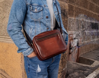 Full grain leather bag, Man purse, leather crossbody bag, leather Satchel Bag, Messenger bag, Phone bag man,Small Bag,Mens leather bag, Gift