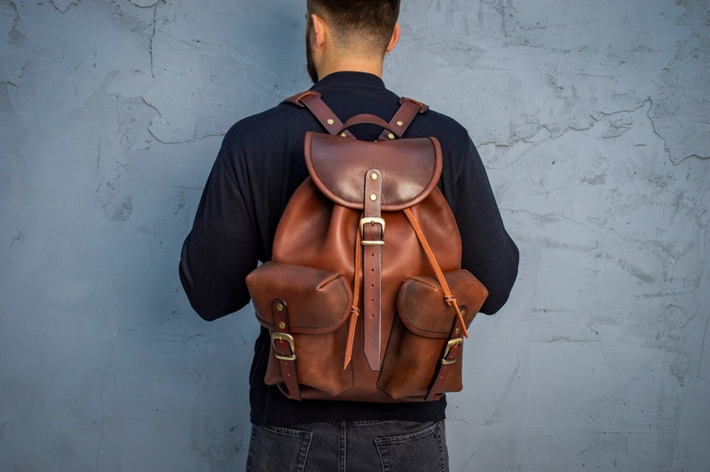 Personalized Backpack Handmade Full Grain Leather Backpack Travel Backpack Men Backpack Rucksack Best Father's Day Gift Vintage Backpack image 4