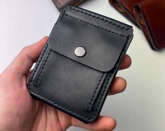 Black Leather Money Clip, Small leather wallet,Full Grain Leather Money Clip, Gift for Men, Minimalist Wallet with Credit Card Holder