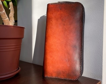 Leather zip around wallet, Personalized Leather Clutch, handmade men’s wallet, clutch wallet, men’s purse, brown men’s leather wallet