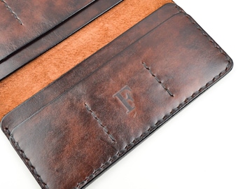 Long leather wallet, Personalized leather wallet for banknotes, Brown wallet, Wallet for Her or Him, Mens wallet, Womens wallet