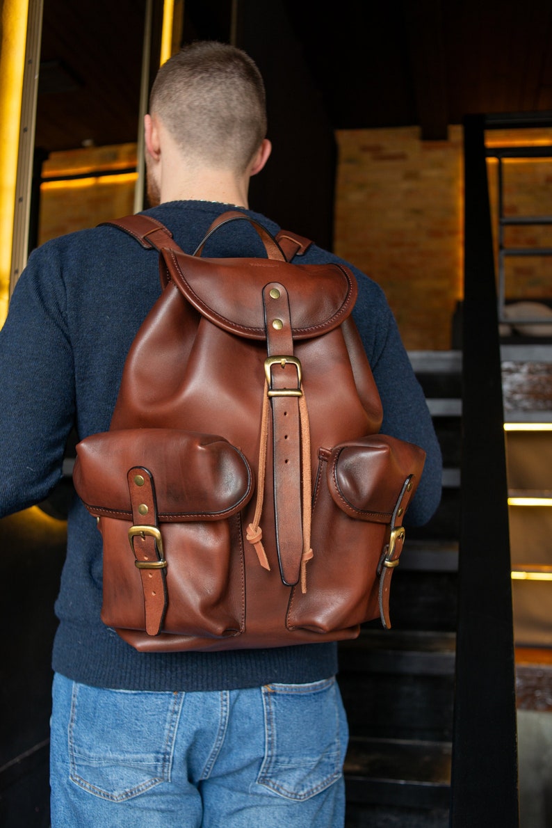 Personalized Backpack Handmade Full Grain Leather Backpack Travel Backpack Men Backpack Rucksack Best Father's Day Gift Vintage Backpack image 1