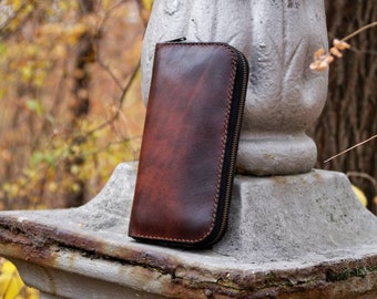 Leather zip around wallet, handmade men's wallet, clutch wallet, men's and ladies purse