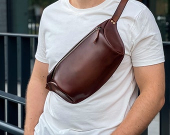 Personalized men shoulder bag, leather belt bag, men’s leather bag, belt bag, waist bag, crossbody bag, fanny bag, full grain leather bag