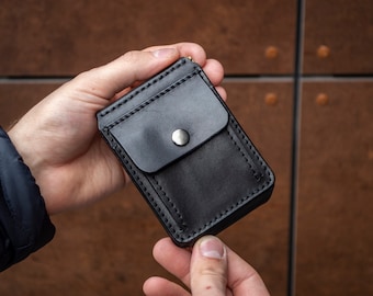 Black Money Clip, Small leather wallet, Leather Money Clip, Gift for Men, Minimalist Wallet with Card Holder, full grain leather wallet