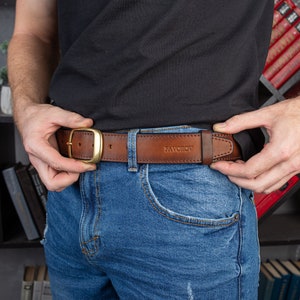 Leather Belt Brass Buckle, Full Grain Leather Belt, Brown Leather Belt, Mens Leather Belt, Womens Leather Belt, Gift belt,gift for boyfriend image 5