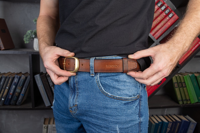 Leather Belt Brass Buckle, Full Grain Leather Belt, Brown Leather Belt, Mens Leather Belt, Womens Leather Belt, Gift belt,gift for boyfriend image 5