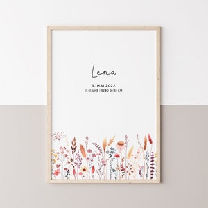 Birth poster wildflowers & dried flowers personalized