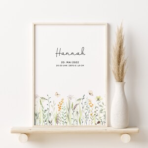 Birth poster wildflowers & dried flowers personalized