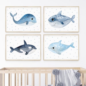 Set of 4 posters children's room, sea creatures, baby room