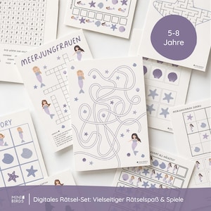 Juego de rompecabezas imprimible de sirenas, acertijos y juegos de bricolaje para fiestas de cumpleaños infantiles, edades de 5 a 8 años, descarga digital | Mini Birds