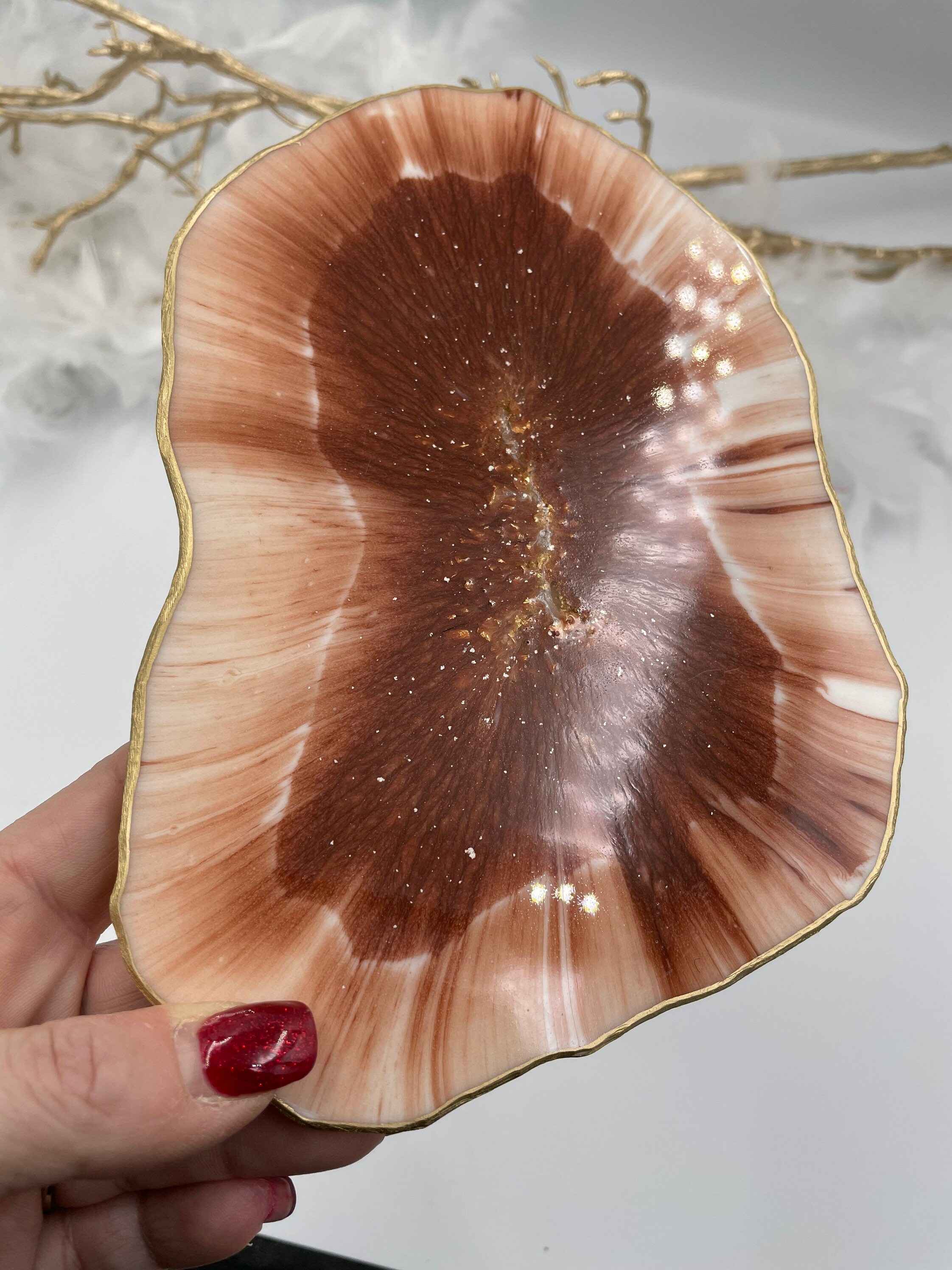 Resin Trinket Tray Epoxy Tray Pearl With Copper Jewelry Etsy