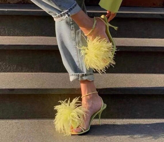 fluffy yellow heels