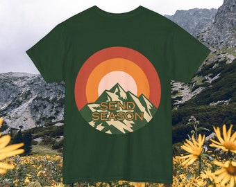 Unisex Climbing Graphic Tee | Mountains & Concentric Circles Design | 'Send Season' Shirt