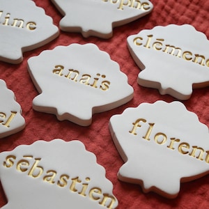 Tischkarten Hochzeit - Muschel - Taufe - Geburtstag - Gastgeschenke - Tischdeko - Vorname - Mitbringsel - Ton - Handarbeit