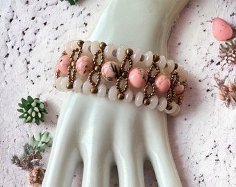 Pink Jasper Rose Quartz Multi Strand Bracelet