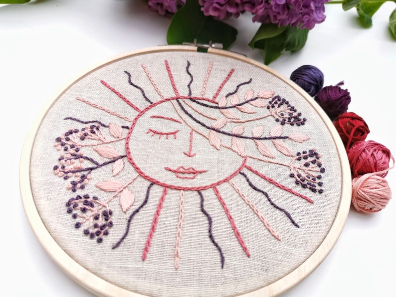 Pink Sun Hand Embroidery Pattern. Do It Yourself. PDF Digital Etsy