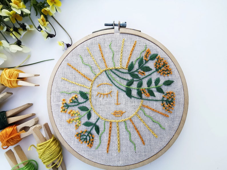 Beginner Hand Embroidery Sampler Sun Embroidery Etsy