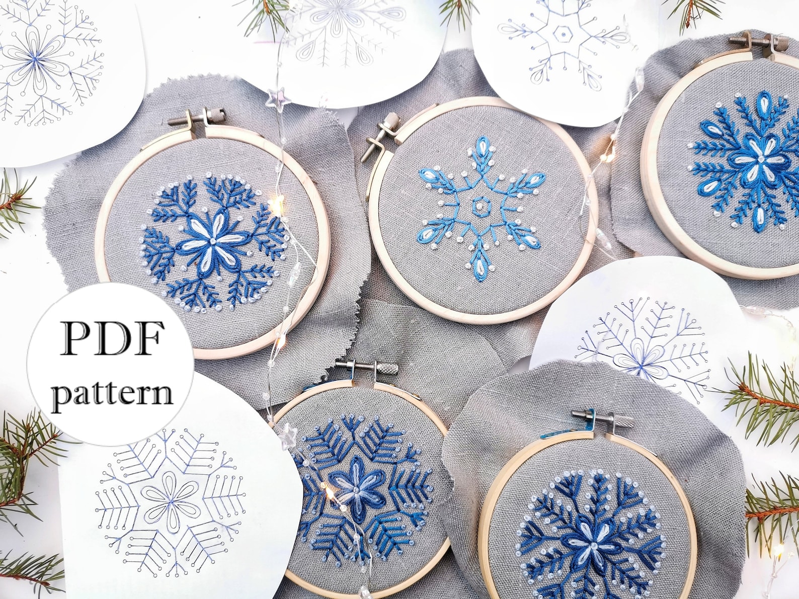 Five Snowflakes hand embroidery pdf patterns. Christmas Etsy