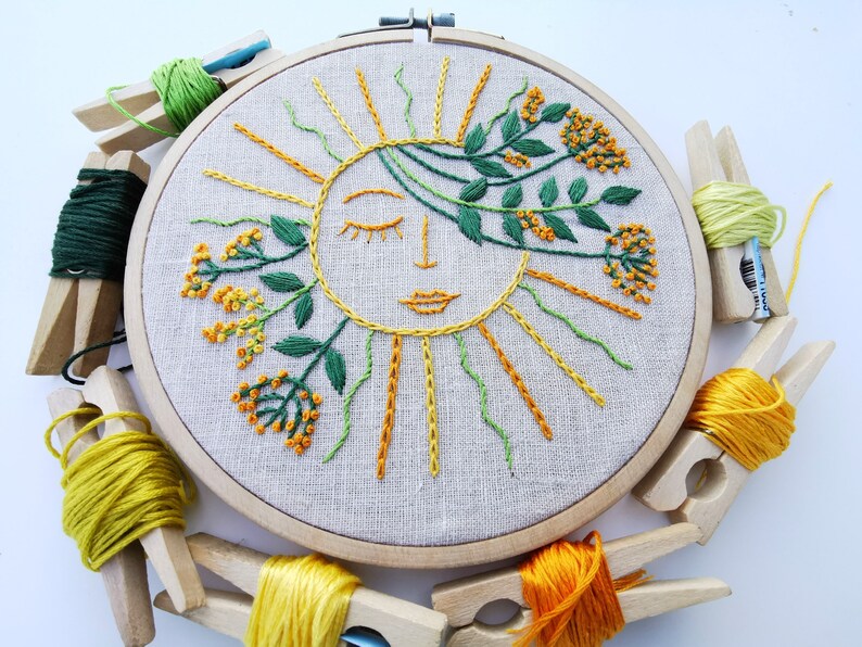 Beginner Hand Embroidery Sampler Sun Embroidery Etsy