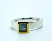 Labradorit Ring Silber bicolor, eckig