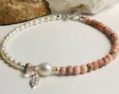 Rhodocrosit Armband mit Perlen, Silber bicolo