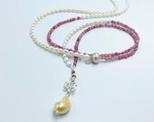 long tourmaline pearl necklace, silver