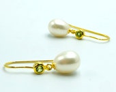 Ohrringe Perle Peridot, Silber vergoldet