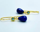 Lapis lazuli blue topaz earrings, silver gold plated