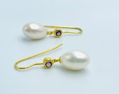 Ohrringe Perle mit Amethyst, Silber vergoldet
