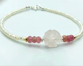 Bracelet Freshwater Pearls, Tourmaline and Rose Quartz