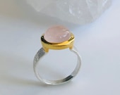 Ring Rosenquarz Silber bicolor