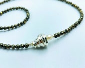 Pyrite necklace with silver pendant and pearls