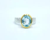 Blautopas Ring Silber bicolor