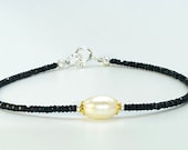 Spinell Armband mit Perle, Silber bicolor