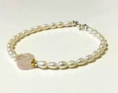 Armband Süßwasserperlen und Rosenquarz