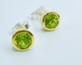 Peridot Ohrringe, Olivin Ohrringe, Silber bicolor
