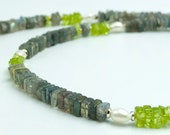 Kette Labradorit, Peridot, Perlen, Magnetverschlusss