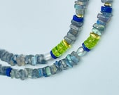 Kette Labradorit, Peridot, Lapislazuli, Perlen, Silber 18Kt vergoldet