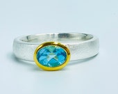 Blautopas Ring Silber bicolor