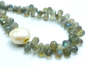 Labradorite necklace with baroque pearl, labradorite necklace