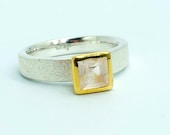 Rosenquarz Ring bicolor, eckig
