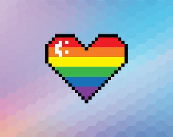 Happy 8-Bit Pride Herz | Dickes Vinyl | Premium Sticker | Stanz-| Wasserfester | UV Beständig | Luster | Matte | Hochglanz